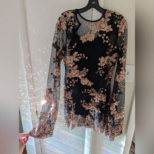 Elegant Black and Gold Floral Dress